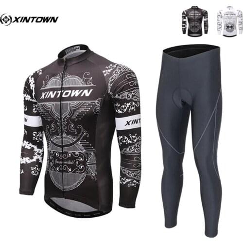XINTOWN Team PRO Riding Team Bike Jersey Maillot Set Mens Long Sleeve Breathable MTB Bike Bib Pants Cycling Wear Ropa Ciclismo
