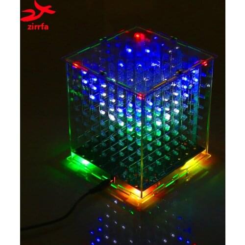 Zirrfa high quality led electronic diy kit multicolor mini light cubeeds Excellent animation 3D8 8x8x8 display,Christmas Gift