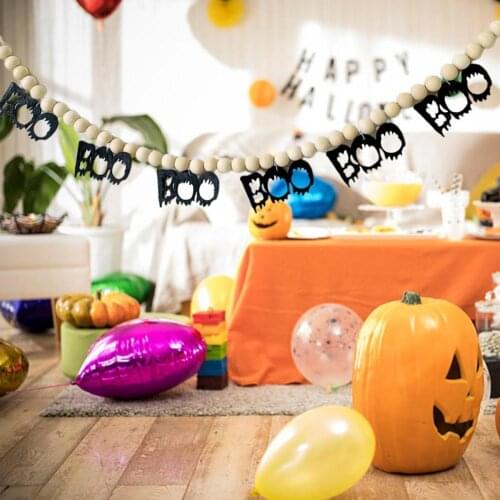 1 Set Fashion Hanging Banner Beads String Decorative Bunting Wood Pumpkin Pattern Halloween Banner Party Supplies for Garden