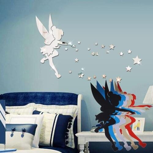 1Set 3d Fairy Blowing Star Acrylic Mirror Wall Stickers Wall Stickers Home Decoration With A Glue For Kids