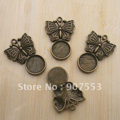 10pcs 32x22mm antique bronze butterfly cabochon settings G114
