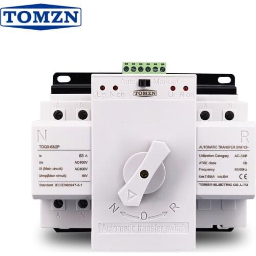 2 input 1 outpout 2P 63A 230V 50/60Hz MCB type Dual Power Automatic transfer switch ATS