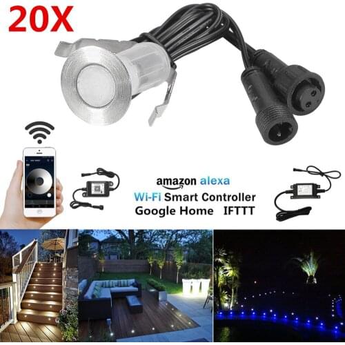 20Pcs 12V Smart WIFI Controller Dimmer Timer 19mm LED Deck Step Stair Kitchen Patio Lights Low Voltage for Alexa Google Home