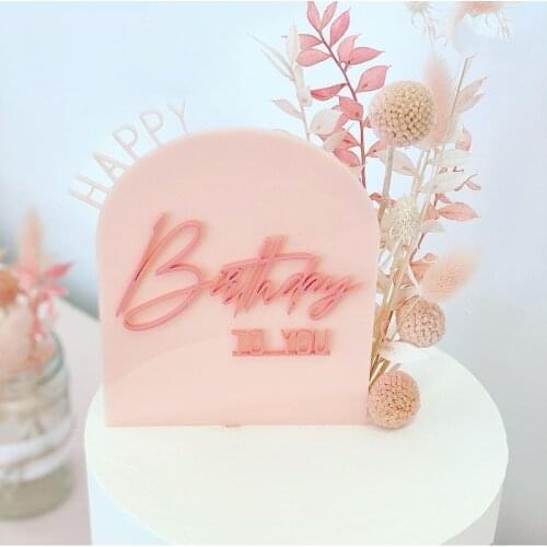 INS DIY Happy Birthday Acrylic Cake Toppers Pink Letters Baking Cake Decorations Supplies for Kids Birthday Party Cupcake Topper