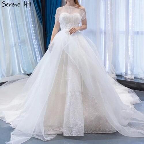 White Strapless Sexy Lace Up Wedding Dresses 2019 High Quality Glitter Bridal Princess Gowns Serene Hill Couture CHM67023