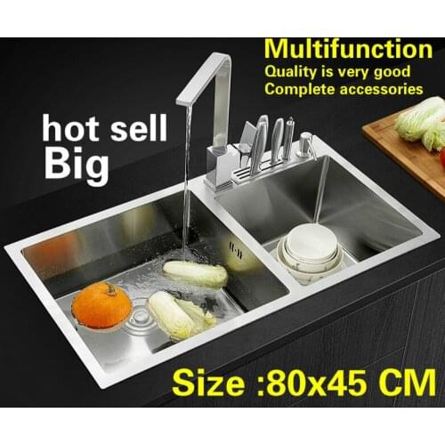 Free shipping Apartment kitchen manual sink double groove multifunction do the dishes 304 stainless steel hot sell 80x45 CM