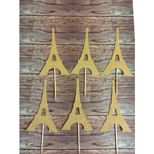 Glitter Eiffel tower cupcake toppers Wedding Food Picks Bridal shower Bachelorette party decorations