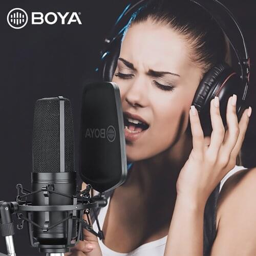 BOYA BY-M1000 Condenser Microphone Large Diaphragm 3 Polar Patterns for Singer Podcaster Voiceover Studio Mic Facebook Vlog