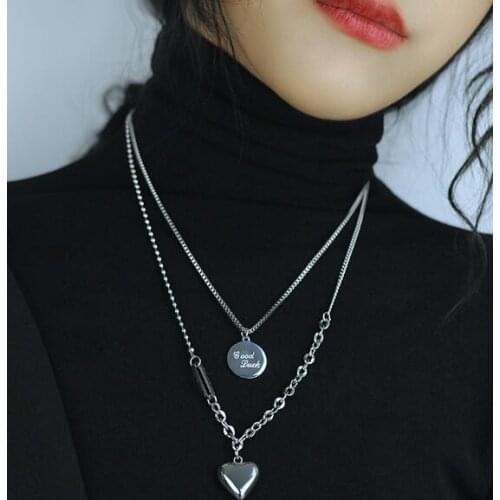 N1806 one set brandnew stainless steel Long Sweater chain double chain necklace sweet love heart pendant women Ladies chain