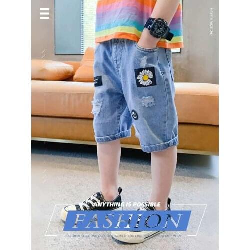 Boys' jeans summer clothes childrens daisies 2021 new fashion middle-aged childrens summer pants Korean version