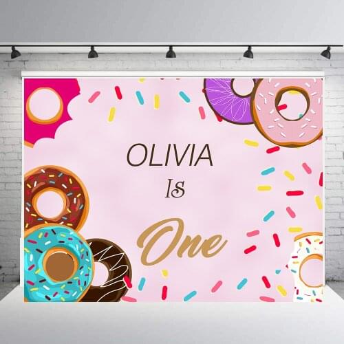 BEIPOTO Donut themed backdrop 1st birthday party background Baby shower customize Kids dessert table banner photo stuido B-272