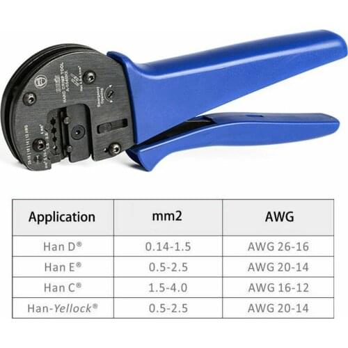 Hand Crimping Plier Tools A0540HX Crimper Ratchet Crimping Tool Works for AWG 26-12 Harting Han C,Han D,Han-E Contact or C