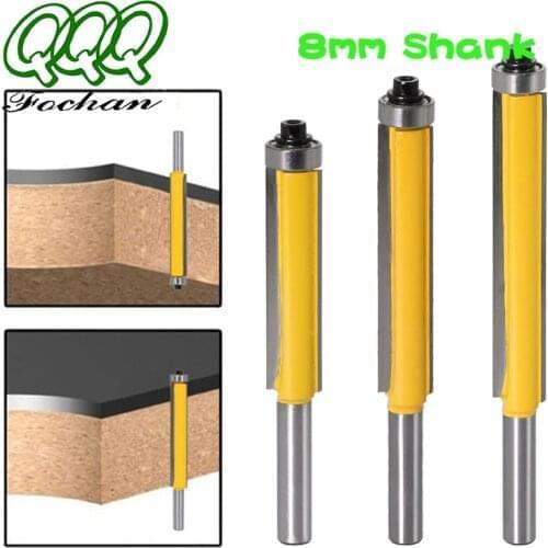 QQQ 3pc 8mm Shank Flush Trim Router Bit with Bearing for Wood Template Pattern Bit Tungsten Carbide Milling Cutter for Wood Feat