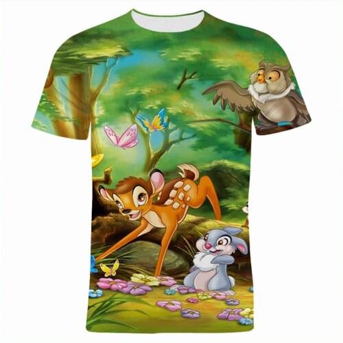 Disney Bambi Graphic T Shirts For Men Summer Casual Short Sleeve Women Tee Shirts Cartoon Anime 3D Print Boy Girl Kids Clothing