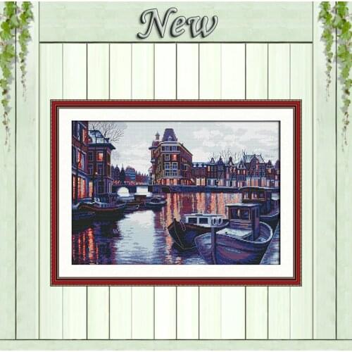 Harbour scenery city diy painting counted print on the canvas DMC 11CT 14CT kits chinese Cross Stitch embroidery needlework Sets