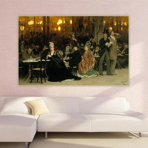 Ilya Efimovich Repin《Parisian Cafe》Canvas Oil Painting Aesthetic Poster Picture Wall Hanging Decor Home Living Room Decoration