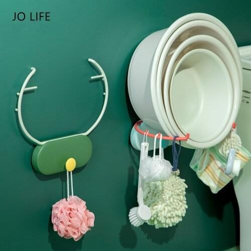 JO LIFE Multifunctional Bathroom Storage Rack Deer Antler Basin Shelf Wall Mounted Self-Adhersive Cleaning Brush Holder