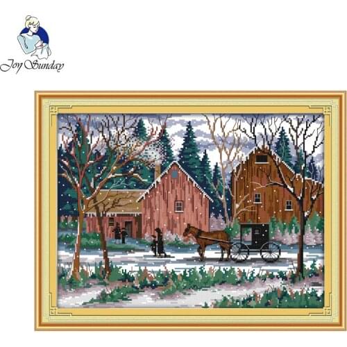 Joy Sunday scenic style Snowy day Embroidery patterns cross-stitch kits for anchoring border