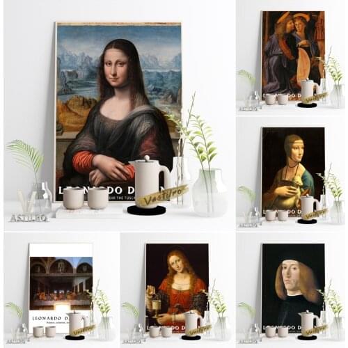 Leonardo Da Vinci Exhibition Museum Poster Mona Lisa Classic Famous Canvas Painting Last Supper Prints Wall Picture Home Decor