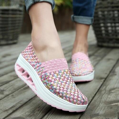Summer Woven Platform Sneakers Sport Woman Sports Shoes Lady Running Shoes for Women Shoes Fitness Slimming Swing Pink