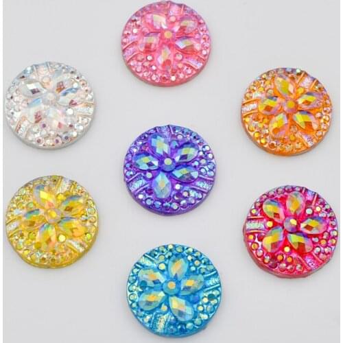 50pcs Mix 14mm AB Resin Round Flatback Rhinestone Scrapbooks Wedding DIY Applique 2 hole Ornaments