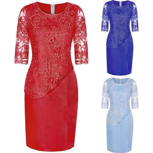 2021 Plus Size Party Sheer Half Sleeve Floral Lace Layered Mother of Bride Midi Dress Womens Clothing vestidos