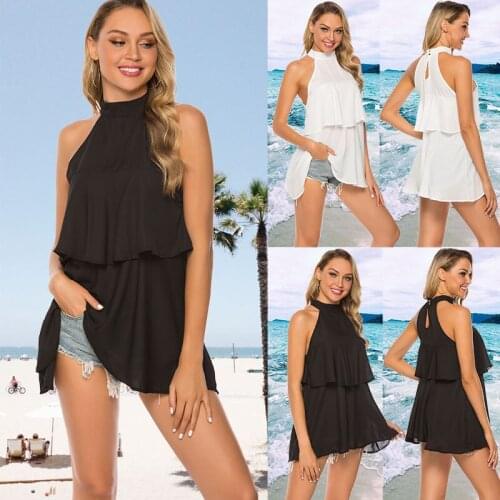 Fashion Women Chiffon Blouses Summer Top Sleeveless Shirt Casual Tops Blusas Mujer De Moda 2021