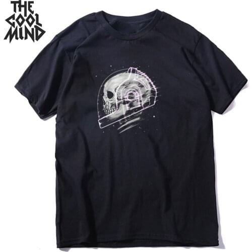 COOLMIND 100% cotton space skull print men T shirt casual summer men Tshirt loose cool t-shirt male men tee shirts tops