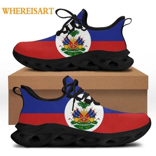 WHEREISART Mens Fashion Haiti Flag Print Sport Sneaker Durable Non-slip Bottom 2021 New Lace-up Flex Control Footwear