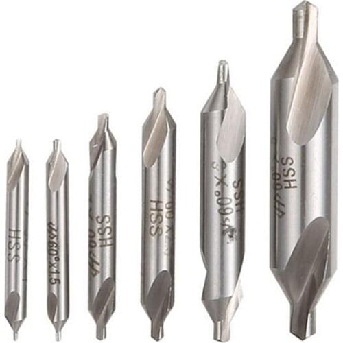 6 PCS HSS Combined Center Drills Bit Set Countersink 60 Degree Angle 5/3/2.5/2/1.5/1 mm