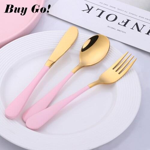 18PCS/Set Baby Dishes 304Stainless Steel Gold Spoon Fork Knife Tableware Set Baby Kids Learning Eating Habit Children Dinnerware