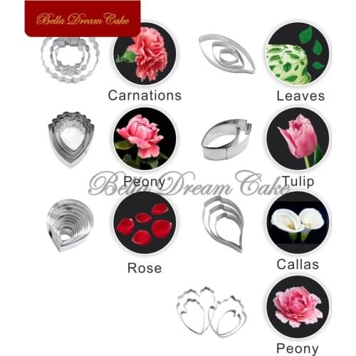 Peony Rose Flower Petal Stainless Steel Cutter Set Fondant Flower Mould DIY Handmade Sugar Craft Cutters Cake Decorating Tool