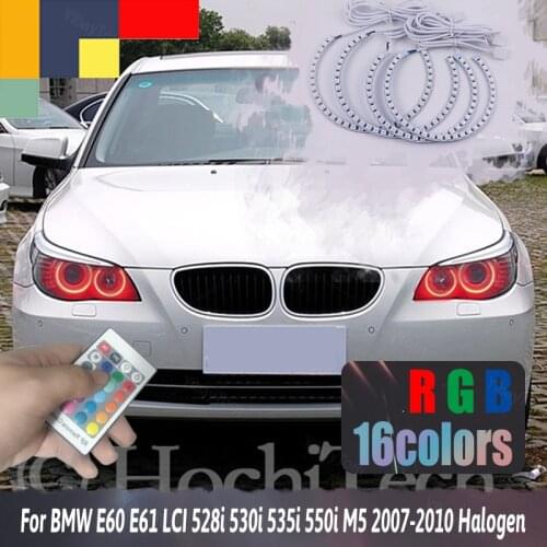 Latest Multi-Color RGB LED Angel Eyes Halo Ring for BMW E60 E61 LCI 528i 530i 535i 550i M5 2007-2010 Halogen RGB SMD Angel Eyes
