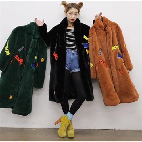 2021 New Women Faux Rabbit Fur Coat Loose Coat Mid-Length Plush Female Clothing High Quality Faux Rabbit Fur Coat Plush Jacket
