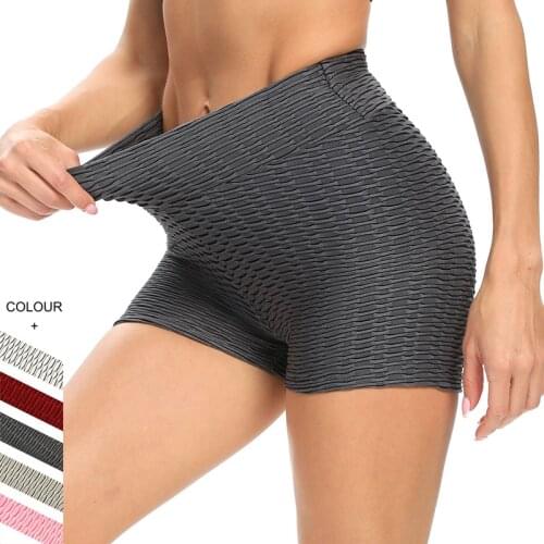 New Summer Jacquard Bubble Sport Shorts Women High Waist Elasticated Seamless Fitness Leggings Push Up Gym Training Tights Short