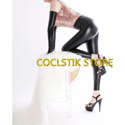 New Women Sexy Matte Wetlook Pants Female Skiny Tights Pant Female High Quality Black PU Leather Party Catsuit Cosplay Accessory