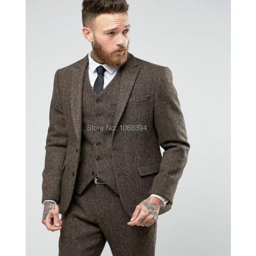 New Custom Made Tweed Suits Business Men Formal Slim Fit Wedding Tuxedo Gentle Modern Blazer 3 Piece Men Suits(Jacket+Pants+Vest