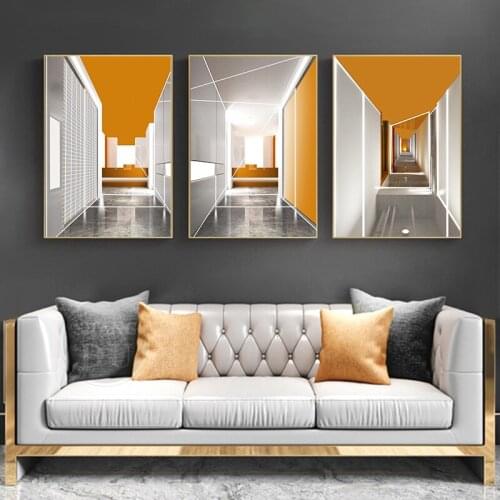 Orange Geometric Building Canvas Poster Nordic Abstract Wall Art Painting Print Wall Pictures for Living Room Modern Home Decor