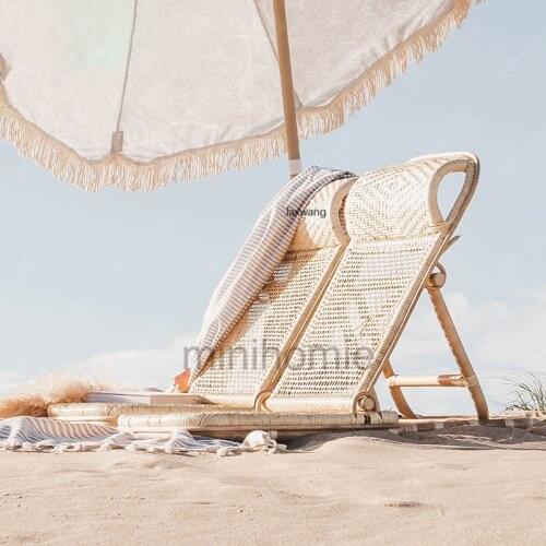 Custom Beach Chair Home Furniture Wicker Chair Backrest Beach Chairs Folding Recliner Portable Outdoor Camping Leisure Chair mc