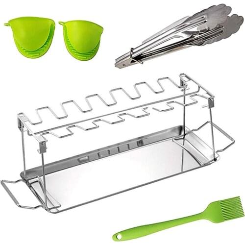 Chicken Leg Wing Grill Rack, 14 Slots BBQ Chicken Drumsticks Stainless Steel Roaster Stand for Smoker or Oven