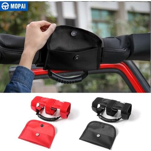 MOPAI ABS+Oxford Car Interior Roof Armrest Grab Handle With Storage Bag For Jeep Wrangler TJ CJ YJ JK JL Car Styling