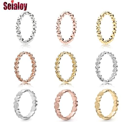 Seialoy Fashion Hearts Rings For Women Men Girls Friendship Stackable Ring Couple Lover Wedding Engagement Rings Jewelry Gift
