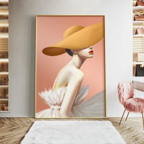 Modern Woman Figure Posters Print Beauty with Hat Canvas Art Home Decor Scandinavian Bedroom Decoration Wall Painting Pictures