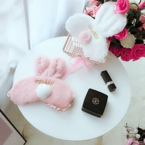 Sleeping Blindfold Soft Plush Eye Masks Cartoon Rabbit Plush Eye Mask Girls Soft Shading Sleep Eye Mask Portable Travel Eye Mask