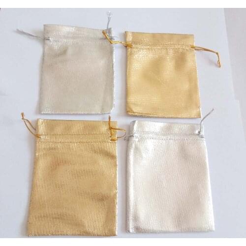 10pcs Silver Gold Foil Organza Bag Drawstring Bag Jewelry Bags Fabric Pouch Gift Bags Wedding/Party/Christmas Packaging Display