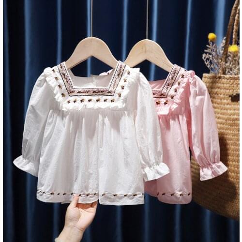 Girls foreign style top 1-6 years old baby princess long sleeve skirt baby Korean girls fresh little cute baby shirt