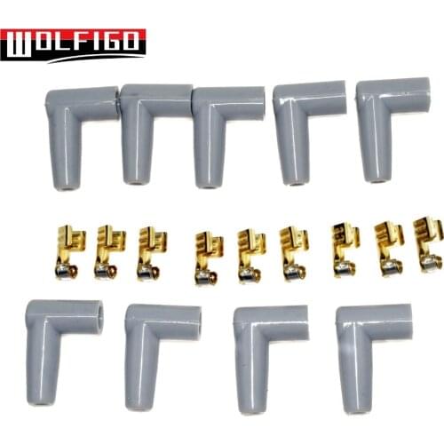 WOLFIGO New Spark Plug Wire Male HEI Style Rubber Boots Terminals Ends Connector Set Grey Color