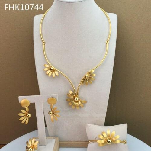 Yuminglai Superior 24K Flower Design Two Tones Jewelry Set for Women FHK10744