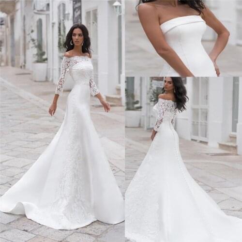 Strapless Mermaid Lace Appliques Wedding Dresses Lace Up Back With Jacket Custom Two Piece Formal Slim Wedding Wear Spring
