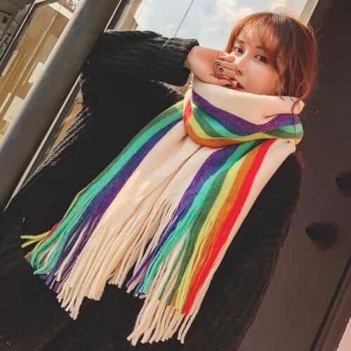 Winter women scarf fashion solid double-side soft cashmere Rainbow scarves shawl and wraps bandana female foulard Tassel D024